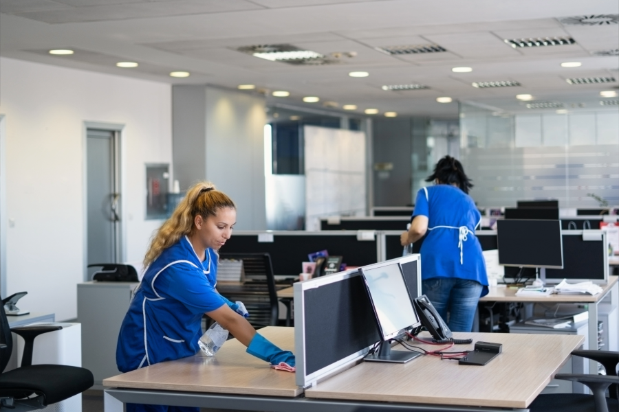 Kelowna cleaning services team cleaning an office space